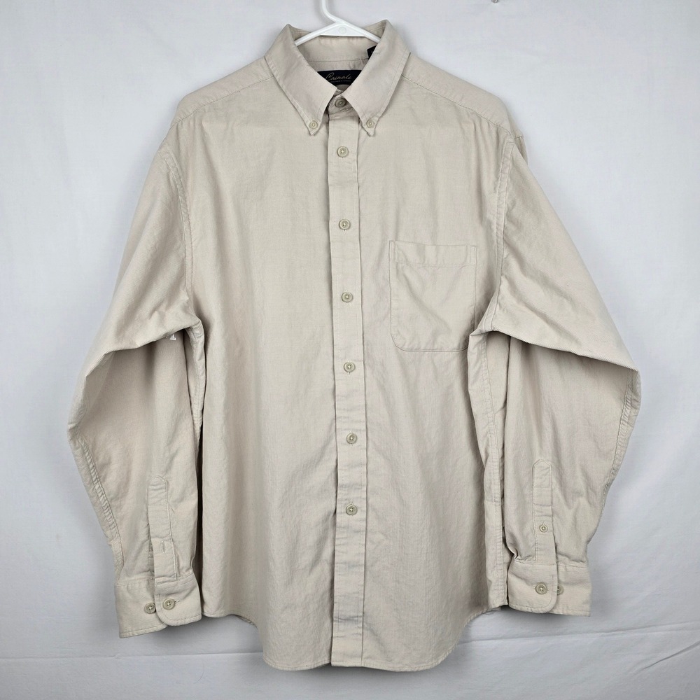 Roundtree & Yorke Casuals Mens Tan Beige‎ Corduroy Button Down Shirt Large L